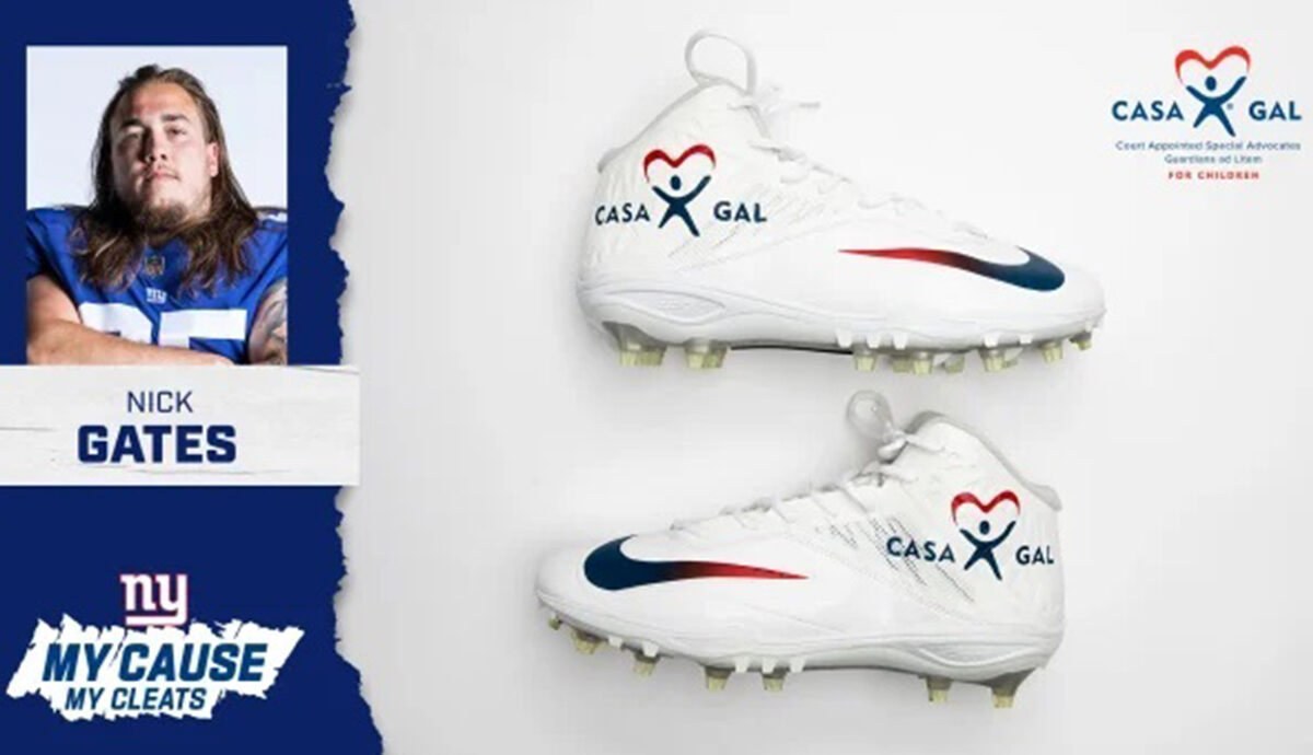 New York Giants’ football player, Nick Gates, dons National CASA/GAL logo on gameday cleats