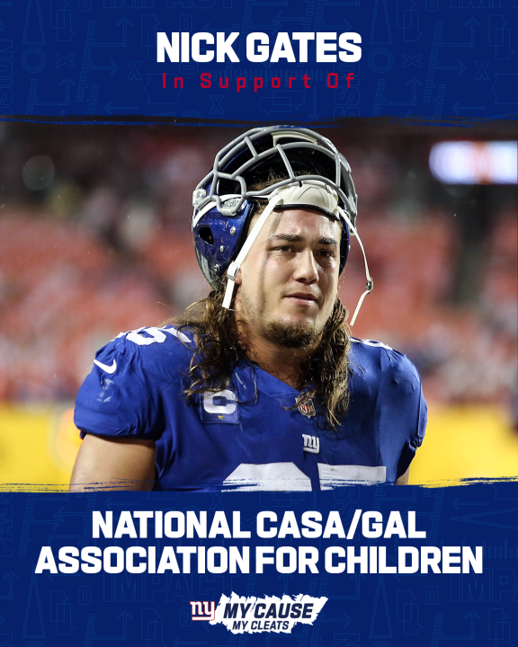 NY Giants’ Nick Gates dons National CASA/GAL logo on cleats